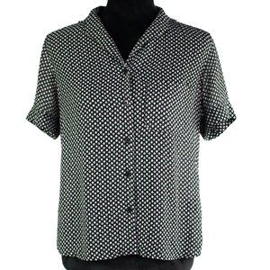 Uniqlo Women's Black White Green Polka Dot Button Up High Low Blouse  - Small